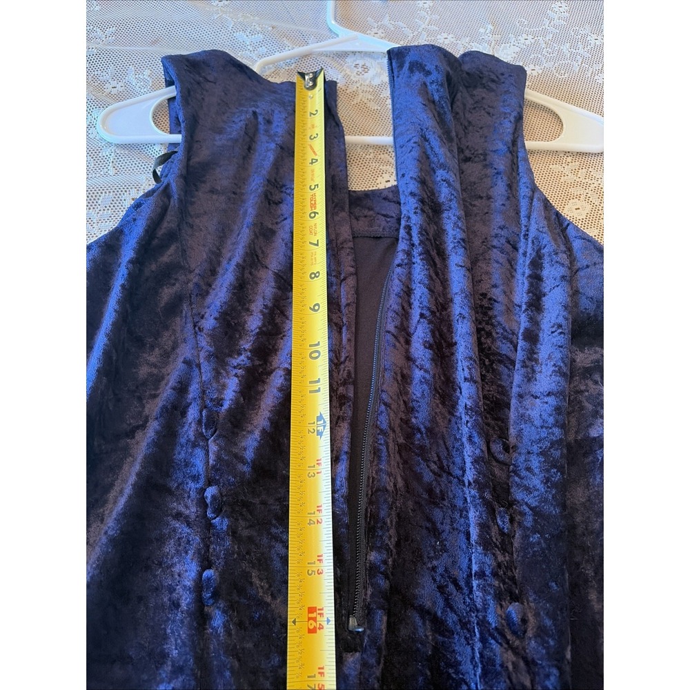 Vintage 90s Blue Velvet Midi Dress Y2K Bell Whimsigoth Skater Skirt 9 Sleeveless - Picture 14 of 16